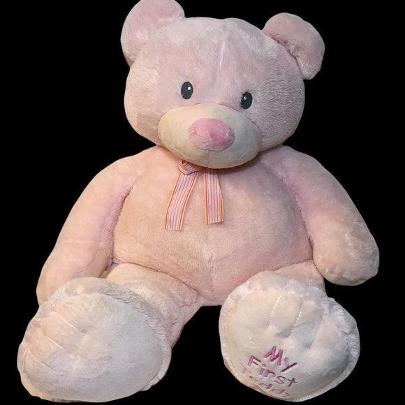 RARE My First Teddy Bear JUMBO Pink Russ 3FT. Plush Stuffed Animal Striped Bow